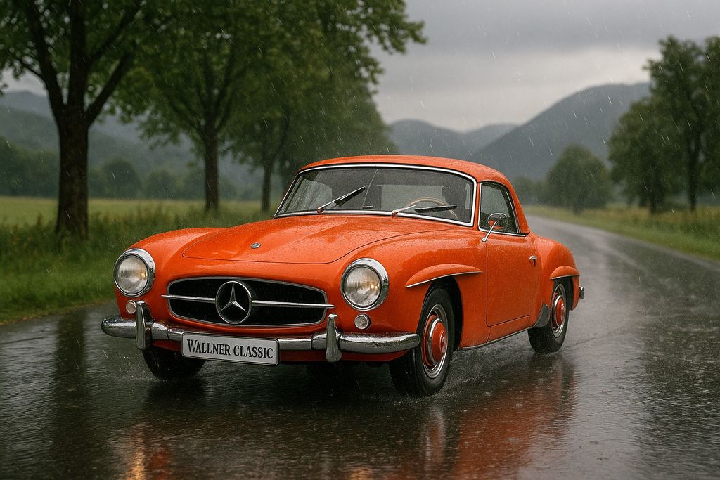 Zu sehen ist eine Hand die einen karrrierten Coffee to go Becher. Im Hintergrund sieht man verschwommen ein rotes Fahrzeug.